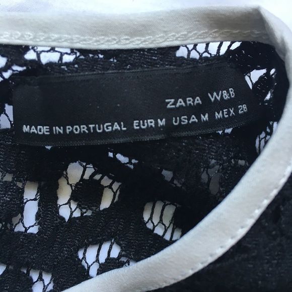 Zara M black lace long sleeve crop top white bow tie lacy shirt blouse witchy​ - Picture 9 of 15